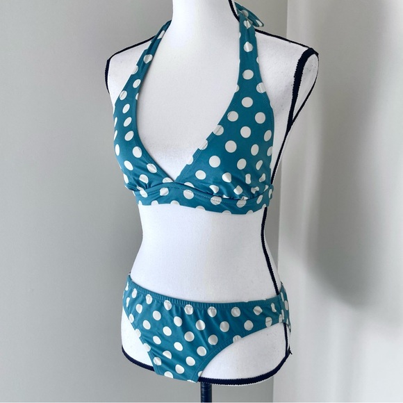 J Crew Teal and Cream Polka Dot Bikini Size M - Picture 2 of 8